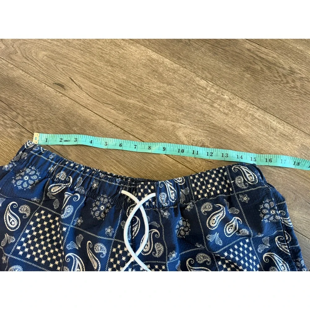 Hollister Mens XL Navy Blue Bandana Patchwork Paisley Swim Trunks Mesh Lined